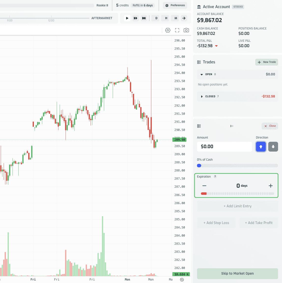 Stocks trade ticket showing an Expiration control instead of Leverage